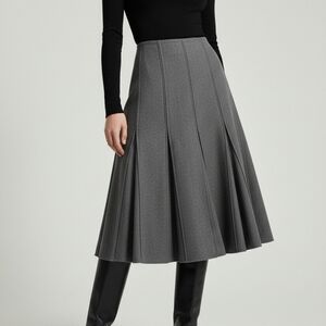 Vintage Gray Wool Blend Pleated Midi Trumpet Skirt Size 8 Dark Accademia